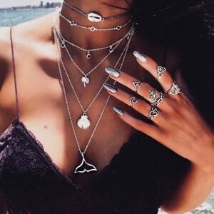 Multi 6 layer mermaid bohemian choker necklace